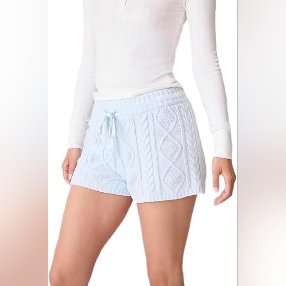 PJ Salvage Light Blue High Waist Cable Knit Shorts